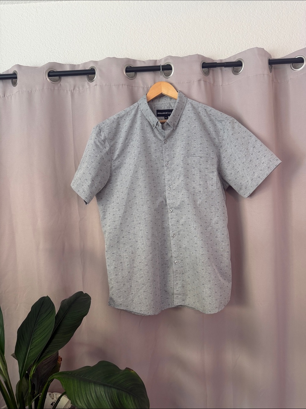 Casual Short-Sleeve Button-Down Shirt - Light Gray